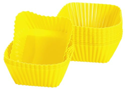 Sourcing Map 18Pcs Silicone Square Baking Cups, Non-Stick, Heat-Resistant, Flexible, Yellow, Reusable, For Birthday, Wedding Parties