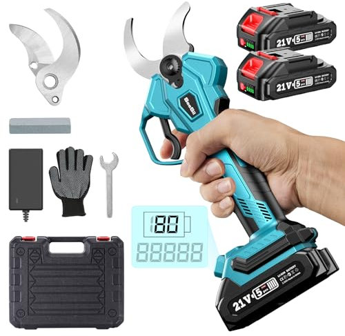 Forbici Potatura Elettriche con 2X2000mAh Batterie, Seesii 40mm Cesoie Potatura Elettriche Professionali con Display Digitale, Motore Brushless, Forbici a batteria da potatura per Giardinaggio