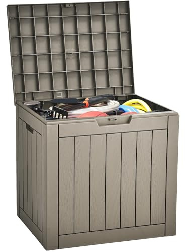 YITAHOME 31 Gallon Outdoor Storage Deck Box, Waterproof Resin Package Delivery and Storage Box with Lockable Lid for Patio Furniture Cushions, Pool Accessories, Garden Tools, Taupe