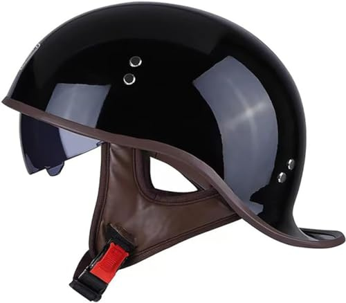 GAORUTO Casco de Motocicleta Cara Abierta Vintage Casco de Motocicleta Media Cara Casco Jet Media Concha Vintage Gorra béisbol Retro Medio Casco para Hombres Mujeres Chopper Cruiser A,L(58-60cm)