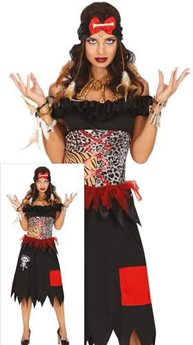 FIESTAS GUIRCA Faszinierendes Vudo-Priesterin-Kostüm für Damen, Schamanen-Doktorin, Halloween-Kostüm für Damen