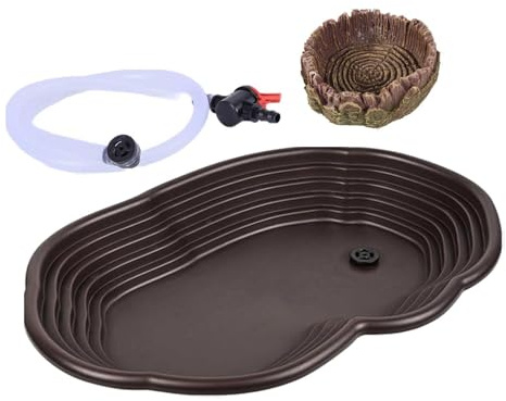 Colcolo Badeschale für Reptilien, Braun, mit Wassernapf, Drainage | Wasserschale für Schildkröten mit Rampe, Futterschale für Reptilien, für Schildkröten, Bartagamen, Geckos, Tierbedarf