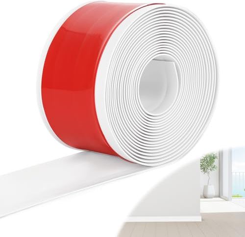 DBREAKS Plinthe souple en PVC, plinthe autocollante, 10 cm x 10 m, blanche, bande d'étanchéité étanche, pour cuisine et salle de bain