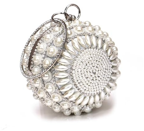 ZLYXZQG Perlen Abendtaschen Perlenbesetzte Diamanten Damen Tageskupplungen Rhnestones Perlen Abendtasche Kette Schulterhandtaschen for Party Geldbörse(YM8109silver)