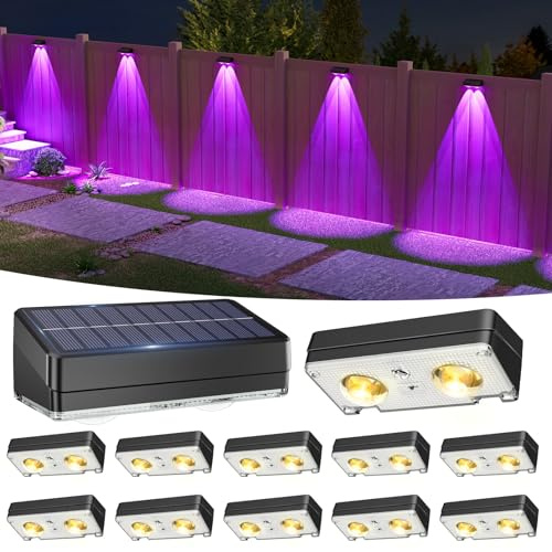 VOLISUN Solstaketlampor 12-pack, varmvit, svala vita och RGB-färgglödande LED-solljus, IP65 vattentäta staket sollampor utomhus för uteplats, trädgård, räcke, däck, staket och vägg (svart)