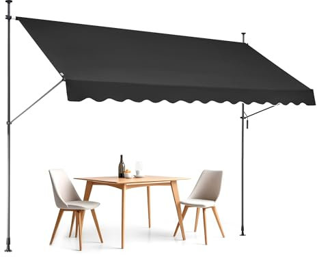 VEVOR Auvent de terrasse rétractable 350 x 120 cm, Store banne Manuel avec manivelle, Hauteur réglable 218-310 cm, abri Pare-Soleil extérieure de Balcon résistant aux UV, pour Patio/Balcon/Cour, Noir