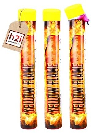 h2i Bengalo - Bengalfeuer | 3 St. | Gelb | 40 s | Kraftvolle Handfackel für spektakuläre Lichteffekte | Leuchtfackel & Lanzenlicht mit Heller Flamme & Rauch | Ideal für Partys & Events | b | Kat F1