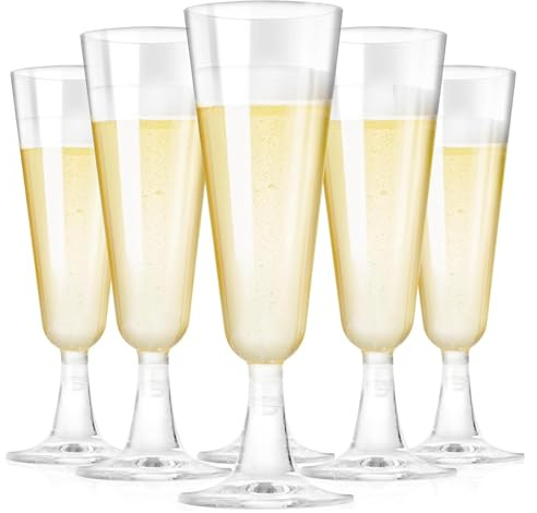 NIEVAN 20 x Premium Plastic Champagne Flutes 100ml - Elegant Reusable Prosecco Flutes, Shatterproof Plastic Wine & Cocktail Glasses for Christmas, New Year’s, Weddings, Birthdays & Parties