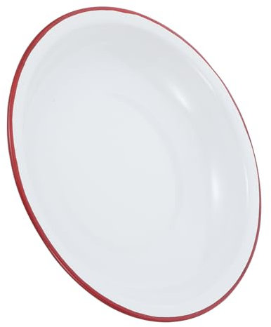 Cabilock Vintage Enamel Deep Dinner Plate 18cm Thickened Red Rim Enamel Salad Plate Multifunctional Mixing Bowl Suitable for Camping and Dining
