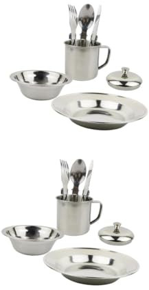 POPETPOP 2 Ensembles Combinaison Vaisselle Camping Vaisselle De Camping Marmites De Camping Ustensiles De Cuisine De Camping Pot De Camping en Plein Air Silver Acier Inoxydable