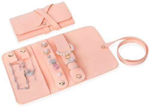 iSuperb Gioielli Rotolo per Gioielliere Borsa，Porta Gioie Rotolo Morbido Organizzatore di Gioielli da Viaggio Rotolo di Gioielli Portagioie per Gioielli Pieghevole (Rosa)