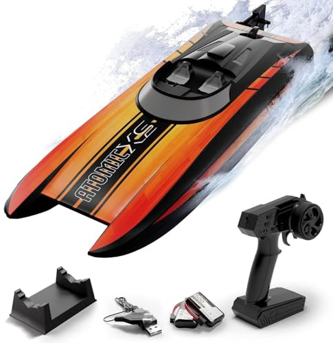 VOLANTEXRC RC Boats for Pool and Lake 20+MPH High Speed Remote Control Boats for beginners or Adults Fast RC Boat Toy with 2 Batteries & Reverse Function (795-5, Orange)