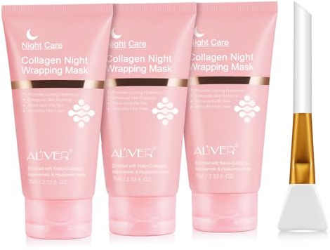 P-Beauty - 3x Collagen Gesichtsmaske über Nacht - Nachtmaske mit Pinsel 75ml - Night Wrapping Mask mit Lifting-Effekt & Faltenreduktion, Peel Off Kollagenmaske mit Hyaluronsäure Niacinamid & Ceramiden
