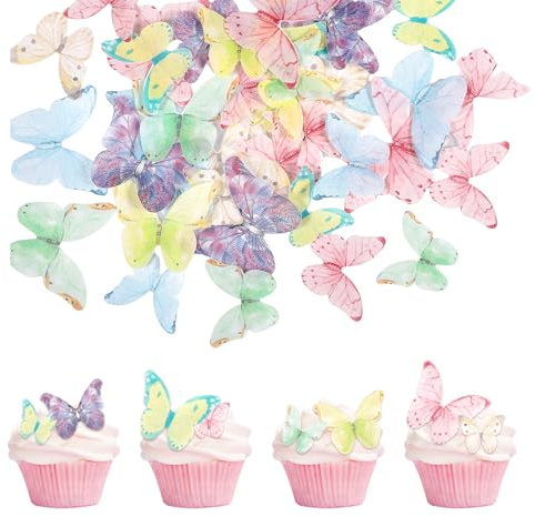 40 PCS Butterfly Cake Decorations, 7 Styles Colored Butterfly Cake Decorations, Fantasy Simulated Butterflies Cakes Topper for Wedding Birthday Party Decorating Supplies