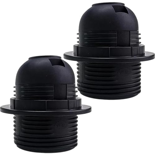 2PCS E27 Lamp Holder,E27 Light Fitting Bulb Holder Table Kit Pendant Socket Black Bakelite with Shade Lampshade Ring Adapter for Black Ceiling Light Fitting or Pendant Light, Table Light Fitting