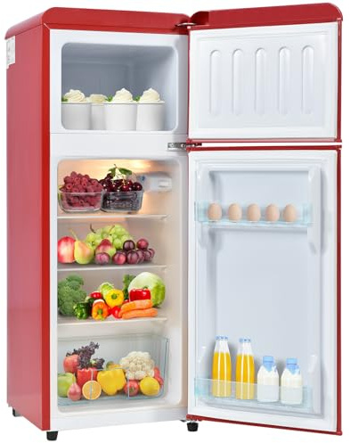Frigorífico Retro. Combinación Frigorífico-Congelador, 105,5 Cm De Alto, 41 Cm De Ancho, Dos Puertas, Con Capacidad Total De 92 Litros, Congelador De 28 Litros, 116 Kwh/Año,Red