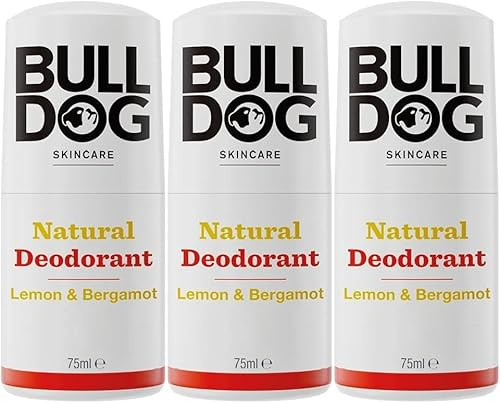 BULLDOG SKINCARE Lot de 3 déodorants naturels à bille au citron et à la bergamote pour homme 75 ml