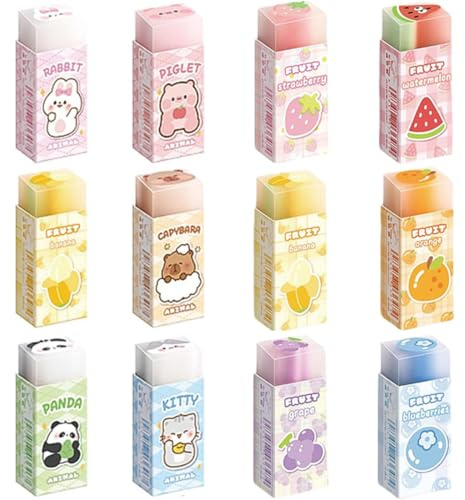 12 pezzi Gomme Morbide, Gomme da Cancellare Bambini, Carina Animali Gomme per Bambini, Gomme per Scuola, Casa e Ufficio, per Compleanno Bambini