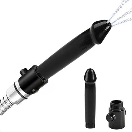 ABS Douche Enema Shower Cleaning Set Anal Plug Dildo Anal Enema Cleaning with Control Valve for Most Shower Systems （Black）