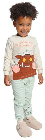 Brand Threads Gruffalo Unisex Kids Pyjamas – Long Sleeve Cotton Sleepwear With “Oh Help! Oh No!” Print | Cream & Green | 100% Cotton | 1–5 Yrs | Toddler Bedtime Set