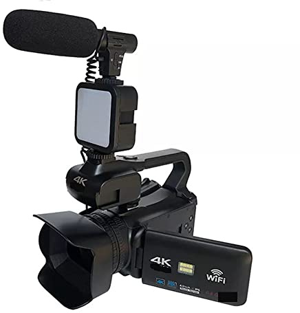 EKOUQIN Caméra vidéo 64MP Caméscope Full 4K 60FPS for la Diffusion en Direct Webcam 18X Auto Focus Vlog Recorder 4quot; Rotation de l'écran Filmer, enregistrer, Diffuser(64G SD Card,with Light MIC)