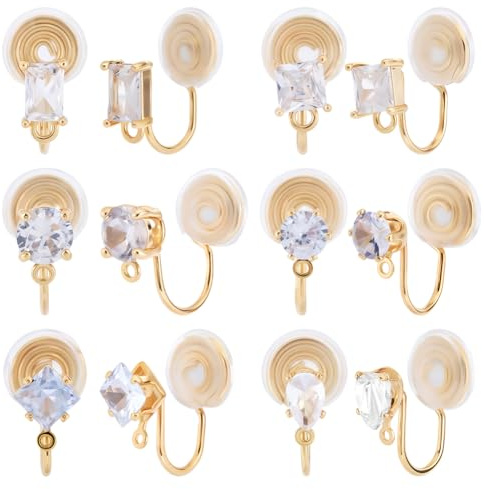 Beebeecraft 12 Stück 6 Stile Ohrclips 18 Karat Vergoldete Zirkonia Ohrclips Mit Schlaufe Für Nicht Durchbohrte Ohrschmuckherstellung DIY
