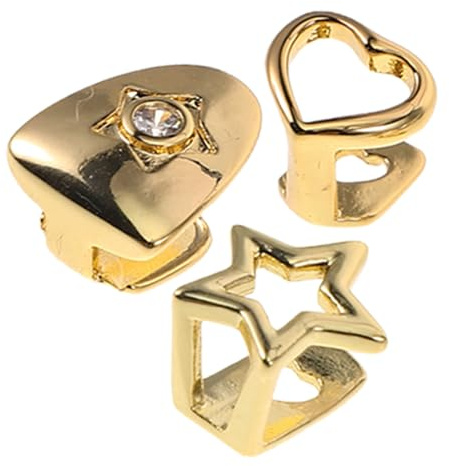 Rap Grills 3stücke aus Kupfer mit Strass Herz Stern Gold | Zahnschmuck für Party und Cosplay, Komfortabel Tragbar, Pflegeleicht, Modernes Design, 3 Stück