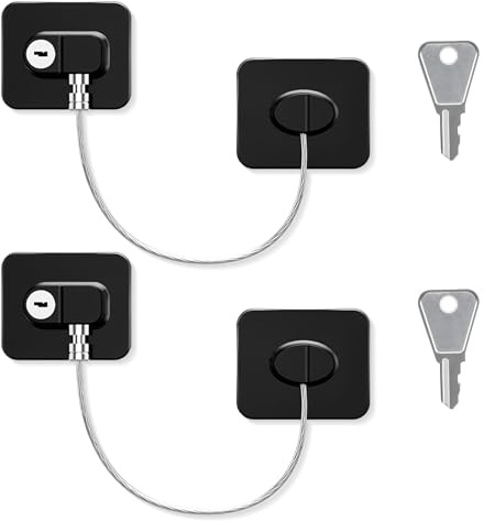 2 Pcs Serrures De RéFrigéRateur Avec CléS,Loquet De Frigo Auto-AdhéSif,Serrure De FenêTre, Serrure De SéCurité Pour Enfants, Pour Armoire, Tiroir, Four (2 Verrous Noirs)