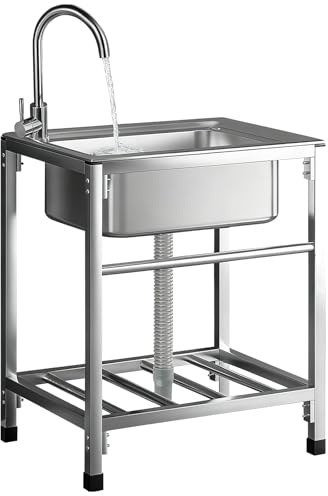Lavello da Cucina in Acciaio Inox, Lavandino Commerciale con Rubinetto Caldo e Freddo Lavelli Autoportante Lavello di Utilità Lavabo da Esterno Lavandino Professionale Per Ristorante 42 * 37cm