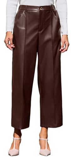 CUPSHE Pantaloni da donna in finta pelle a vita alta gamba larga PU pantaloni corti con tasche, Marrone, XL