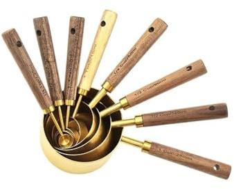 Juego de tazas y cucharas medidoras acero inoxidable con mango madera cuchara medidora dorada Para Hornear En La Cocina