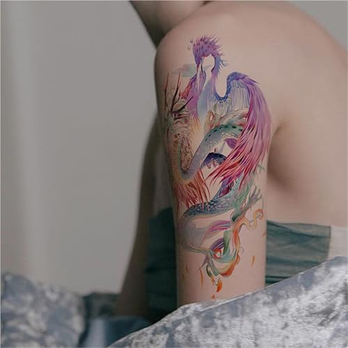 Tatouages ​​éphémères Dragon et Phénix, style chinois, simples, longue durée, rouges et noirs, résistants à l'eau, pour épaules et dos, unisexes.