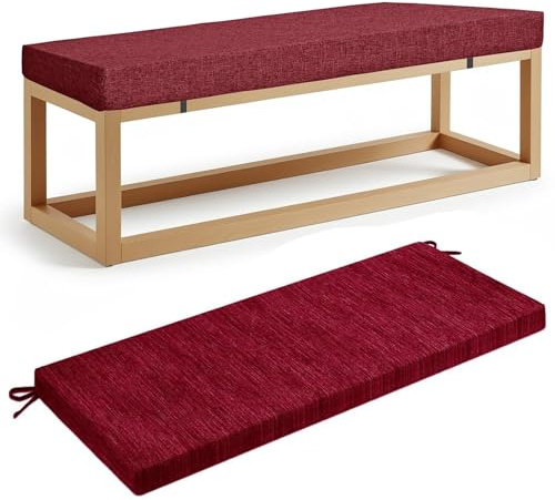 Cojín de lino extraíble y lavable de 5 cm de grosor, ideal para sillas de patio y muebles, alféizar de ventana interior, pasillo, color rojo vino, 180 x 45 cm