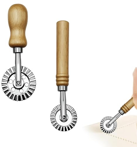 2 Stück Pasta Cutter Wheel,Teigrädchen,Teigrad Gewellt Mit Gezähnter Klinge | Teigrad Gewellt,Gewellter Nudelschneider,Eine Lange Und Kurze Edelstahl Mit Holzgriff Für Haus Und Gebäck, Restaurantküchen