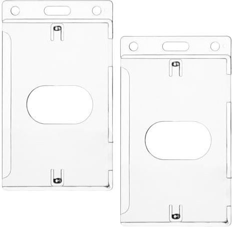 2PCS Clear Badge Holder Hard Plastic ID Holder, Waterproof Heavy Duty Badge Case Protector for Lanyard, Work Credit Cards Name Tag CAC Card(Vertical 3.94 x 2.36 in)