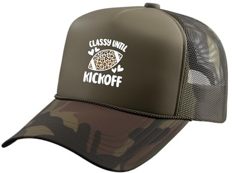 Classy Until Kickoff Cute American Football Women Girls Trucker Hat with Adjustable Mesh Back, Camo Green