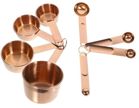 Milisten Juego de Tazas y Cucharas Medidoras de Acero Inoxidable, 8 Piezas en Rosa Dorado Mango Ergonómico, Medidores Precisos para Polvos y Granos, Adecuado para Repostería y Cocina