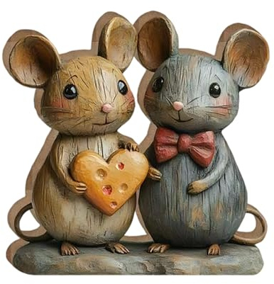 Kleine Maus Figuren aus Holz, 2D Holzfiguren Tiere, Natürliche Holzskulptur Tierornament für Schreibtisch Dekoration, Holzskulpturen Schnitzerei Drückfiguren Maus Geschenke für Tierliebhaber