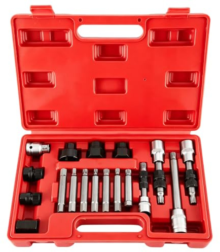 FreeTec 18 delar generator, frihjulsverktygssats, 1/2 tum drivmaskiner, verktygssats, universal generatorfrihjulsverktyg, frihjul, hylsnyckel med 33 tänder för VW Ford Audi Fiat (röd)