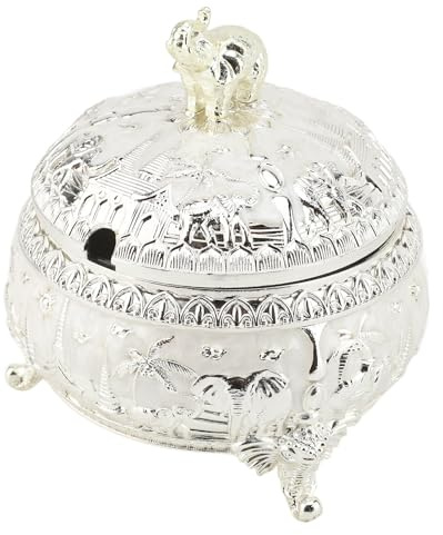 Luocute Exquisito Azucarero, Azucarero Decorativo de Vidrio y Aleación de Zinc con Tapa y Cuchara, Elegante Centro de Mesa para la Decoración de Fiestas Comedores en la cocina. (Blanco plateado)