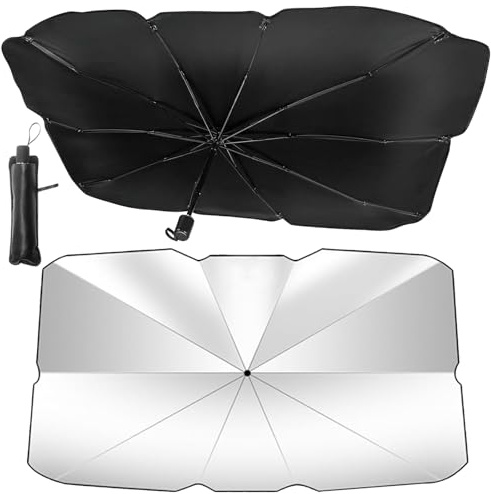 Parapluie Pare Soleil Pare Brise Avant de Voiture,Pare Soleil Voiture Pare Brise Avant,140 x 80 cm Pare-Soleil pour Auto,Parasol de Voiture Pliable,Universel pour La Plupart des Véhicules.