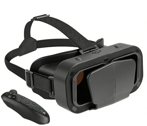 Casque VR 3D pour Smartphone avec Télécommande, Casque Réalité 3D Virtuelle, Lentilles HD Anti-Lumière Bleue, Compatible iOS Phone & Android 4,7–7, Réalité Virtuelle Idéal pour Films et Jeux