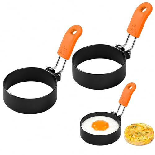 csncis 2 moldes para huevos fritos para la sartén, molde de huevo frito, molde para tortita, anillo de huevo para pan, molde de huevos de acero inoxidable, para tortilla, pastel de carne, utensilios
