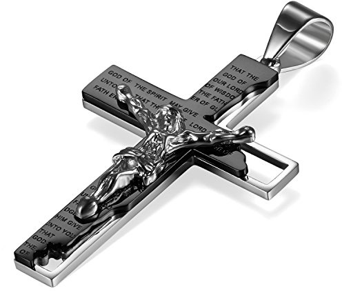 Flongo Kreuz Kette Herren Jesus: gold Kruzifix kreuzkette königskette mit eisernes kreuz Anhänger Halskette Edelstahl Bibel Gebet Cross Necklace Pendant eisernes kreuz für Auto Männer Damen Jungen