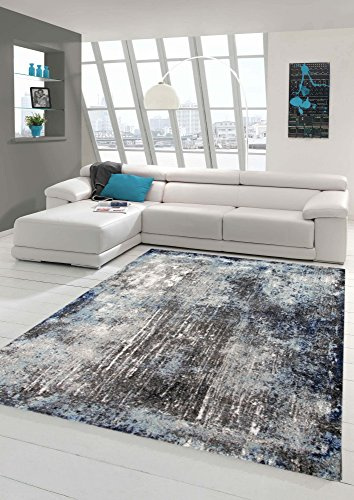 Traum Designer und Moderner Teppich Wohnzimmerteppich in Blau Grau Creme Größe 80x150 cm