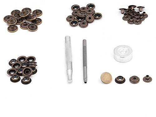Akozon 15 Sätze 15mm Metalldruckknopf Druckknopfverschluss Mit Werkzeuge für Leder Handwerk Kleidung Jacke Taschen Reparatur(Bronze)