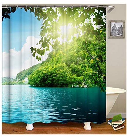 Daesar Duschvorhang Antischimmel Bäume am See Vintage Duschvorhang aus Polyester-Stoff 120x180 cm