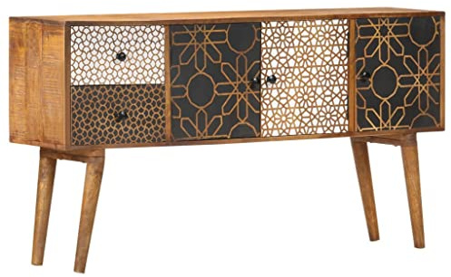 vidaXL Mangoholz Massiv Sideboard mit Druckmuster 2 Schubladen 3 Türen Kommode Beistellschrank Mehrzweckschrank Anrichte Schrank Flur 130x30x70cm