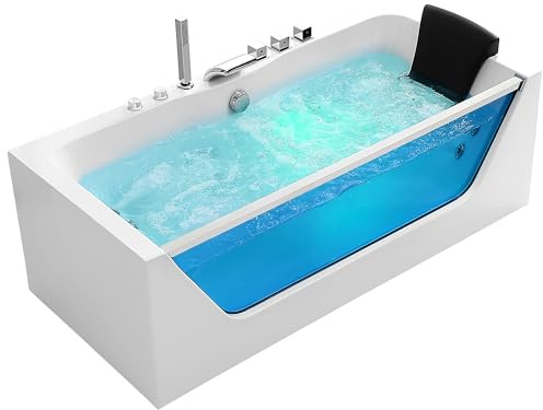 Empava 67 in. Acrylic Alcove Whirlpool Bathtub - Hydromassage Rectangular Jetted Soaking Tub with Center Drain - Waterfall Faucet
