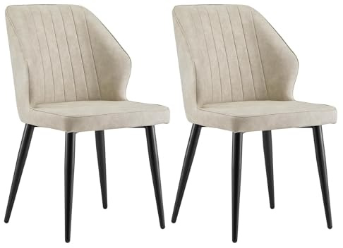 CLIPOP Dining Chairs Set of 2 Faux Leather Upholstered Kitchen Chairs with Padded Back and Metal Legs, Danforth Dining Room Chairs for Living Room Lounge, Cream